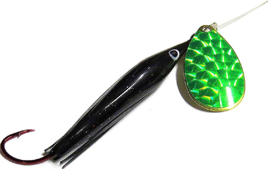 WICKED LURE SPINNER BLACK/GREEN #5 BLADE-6ft LEADER W/1/0 RED GAMA HOOK